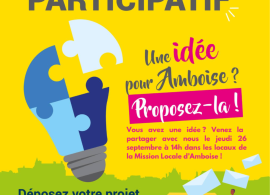 Vous avez une idée Venez la partager avec nous le jeudi 26 septembre à 14h dans les locaux de la Mission Local d’Amboise